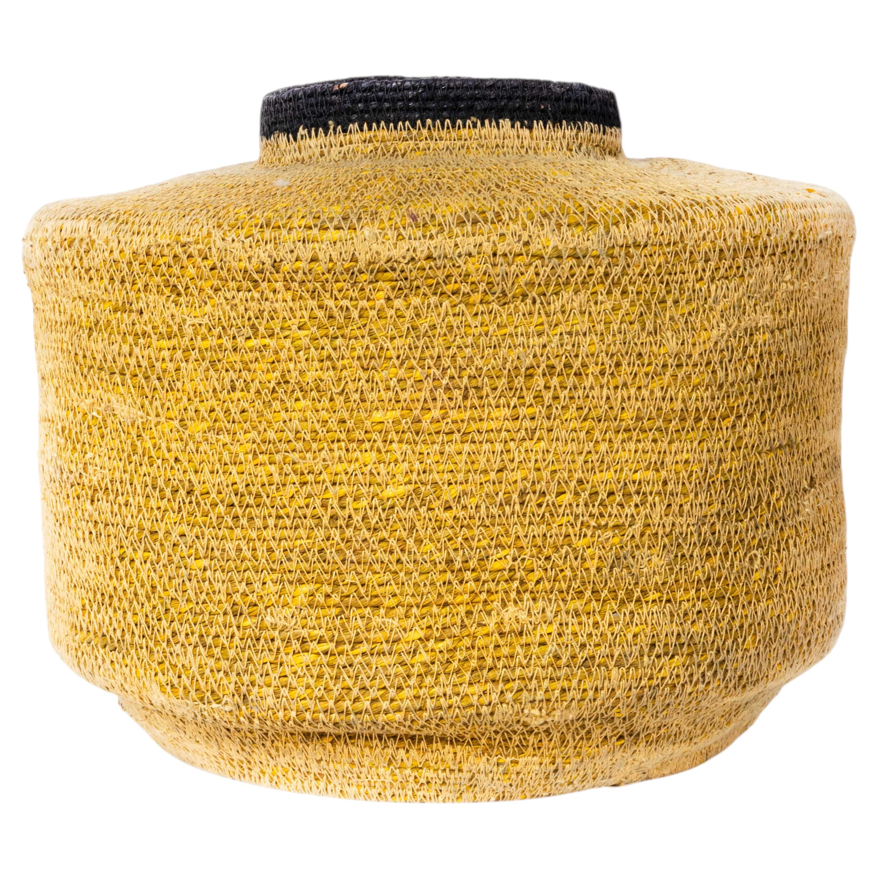 Contemporary Mustard Wide Drum Basket - Water Hyacinth For Sale