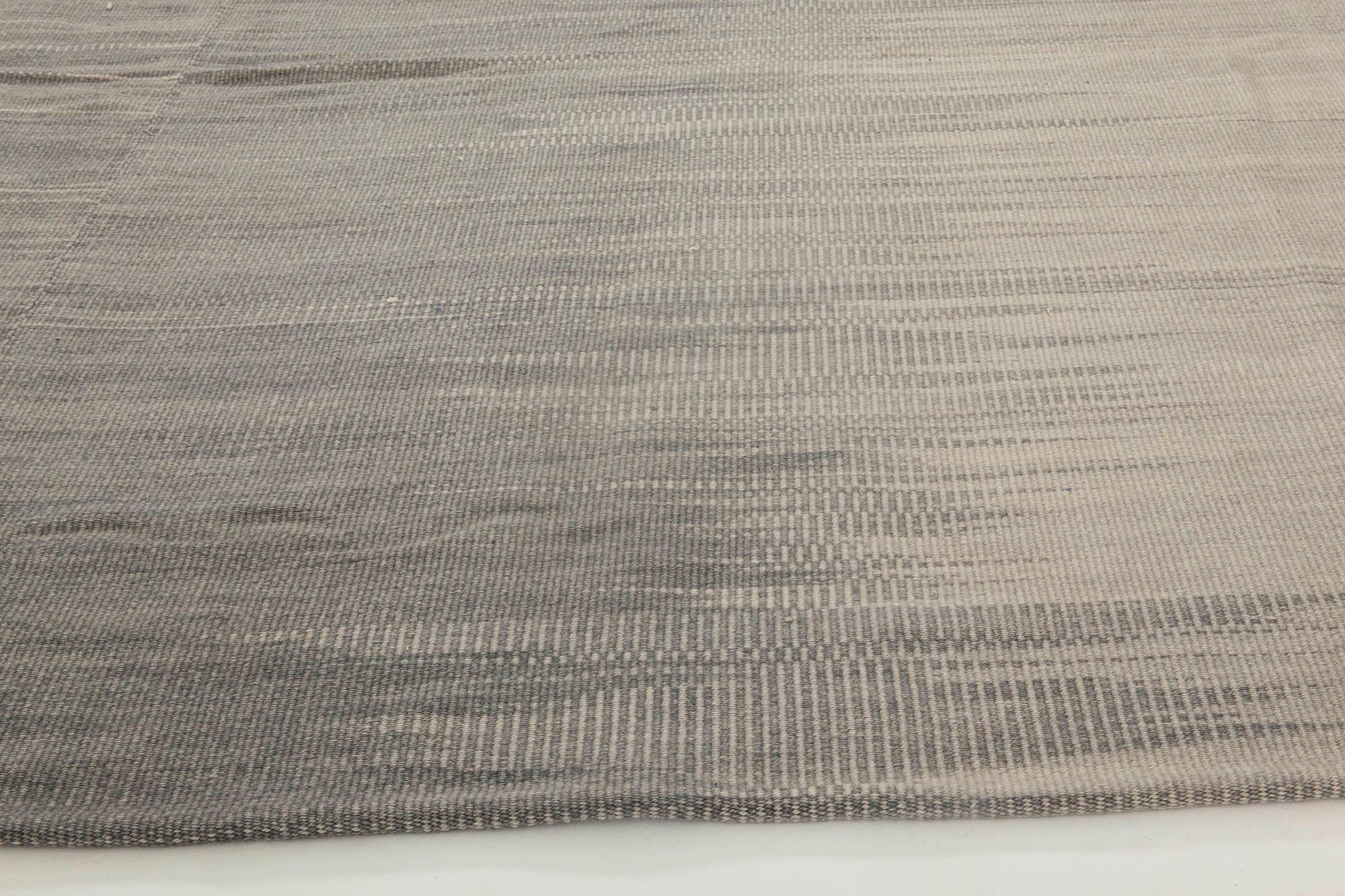 Contemporary Muted Silver, Blue Flat-Weave Wool Rug by Doris Leslie Blau For Sale 1