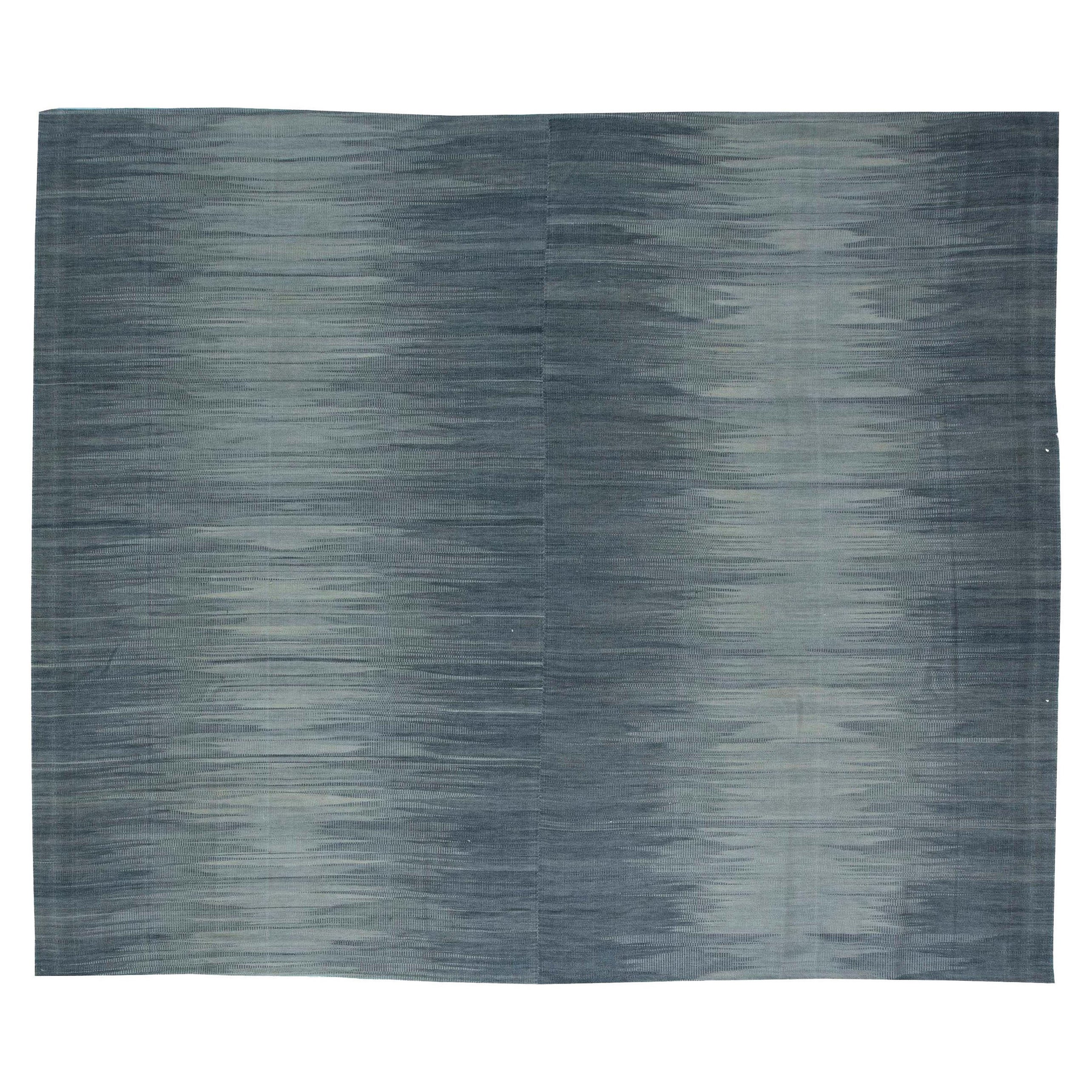 Contemporary Muted Silver, Blue Flat-Weave Wool Rug by Doris Leslie Blau