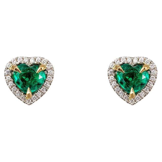 18ct Yellow Gold Emerald and Diamond Drop Stud Earrings For Sale at ...