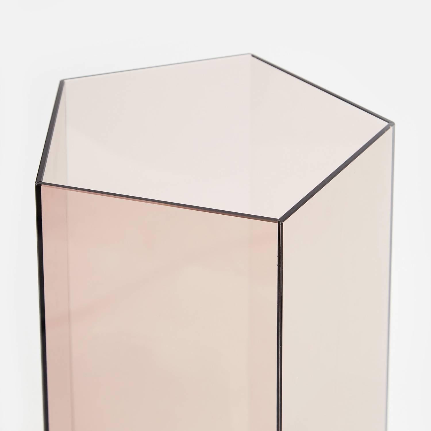 British Contemporary Narcissus Pentagon Vase Pink Rosa Perlino Terrazzo and Smoked Glass For Sale