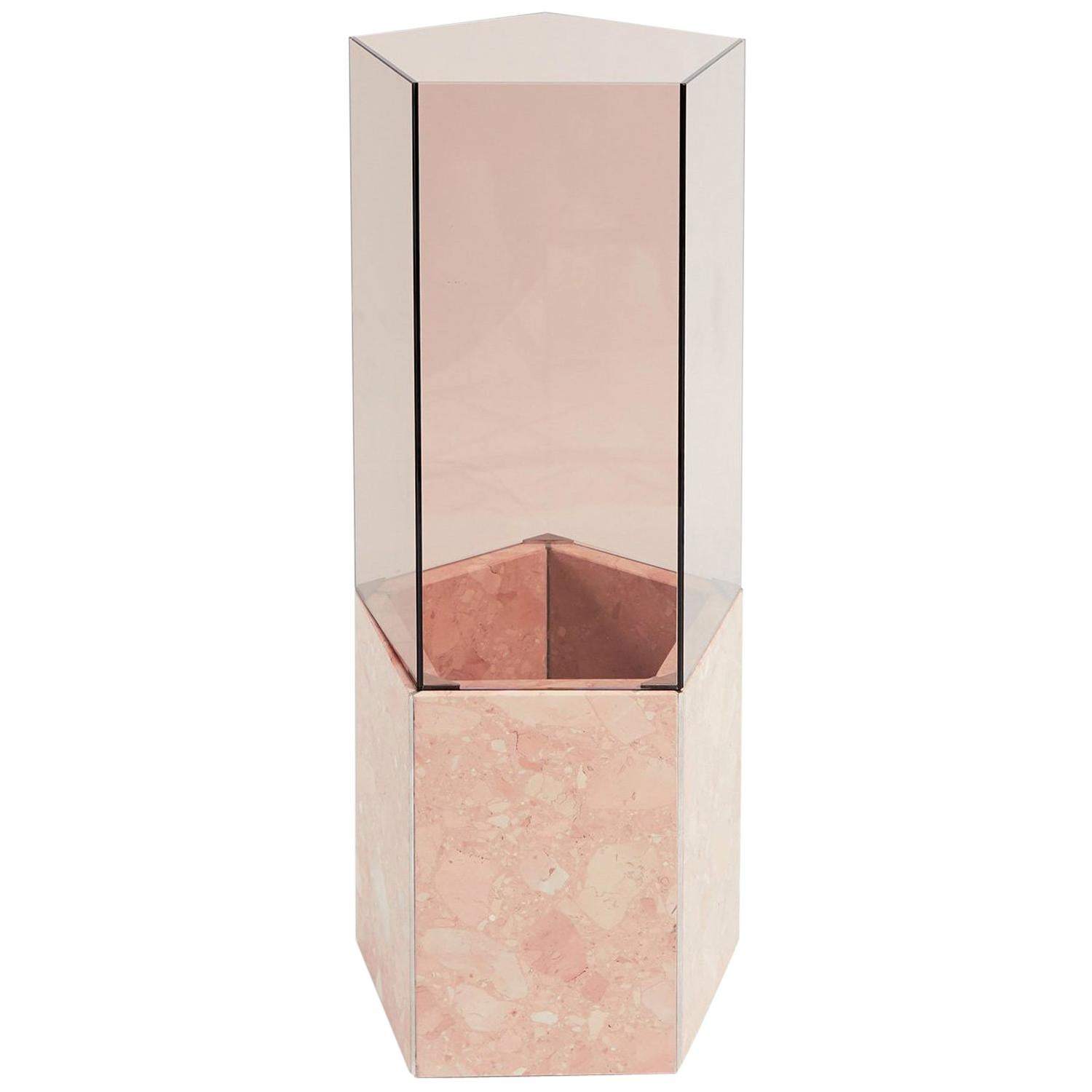 Contemporary Narcissus Pentagon Vase Pink Rosa Perlino Terrazzo and Smoked Glass