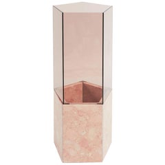 Contemporary Narcissus Pentagon Vase Pink Rosa Perlino Terrazzo and Smoked Glass