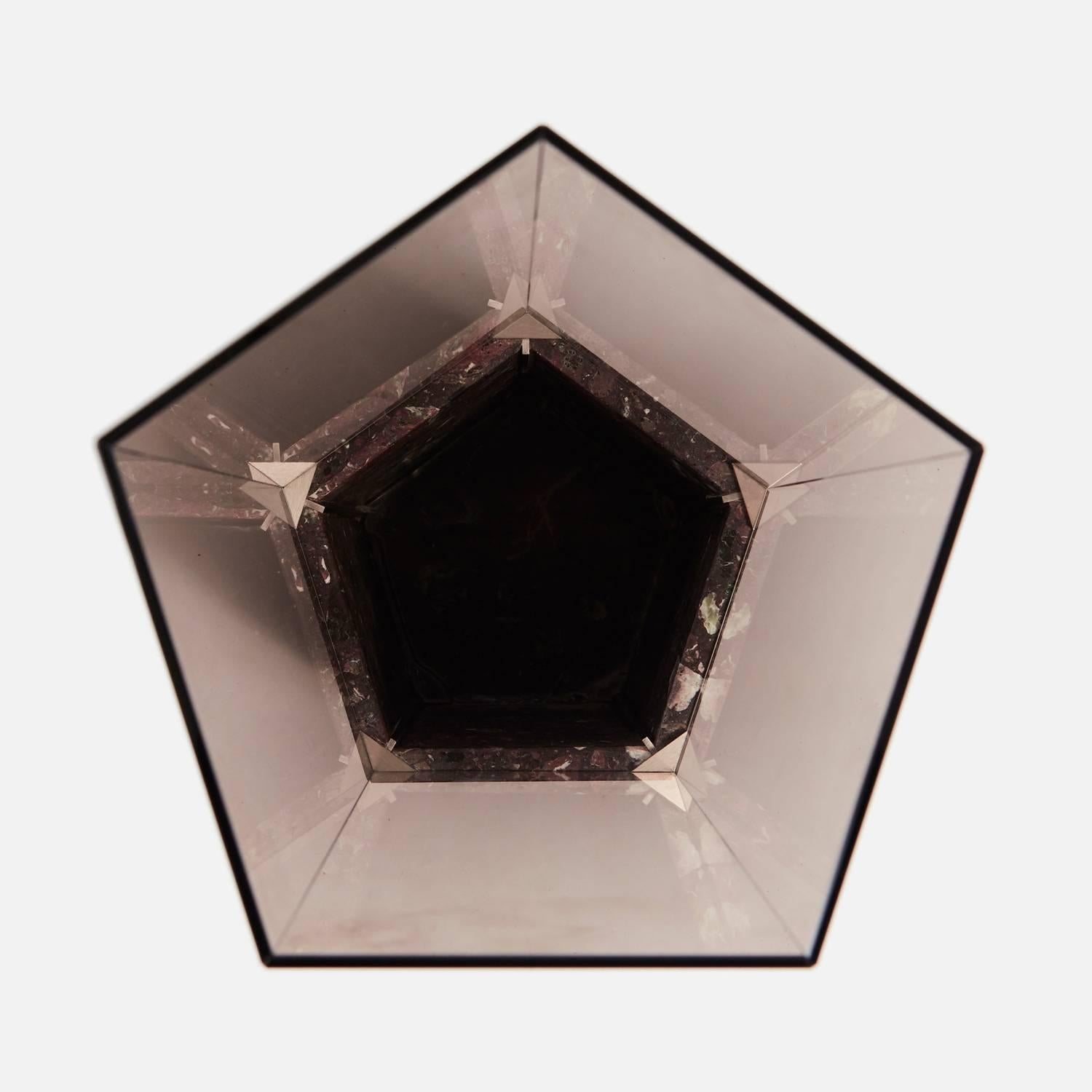 Modern Contemporary Narcissus Pentagon Vase Red Rosso Levanto Terrazzo and Smoked Glass