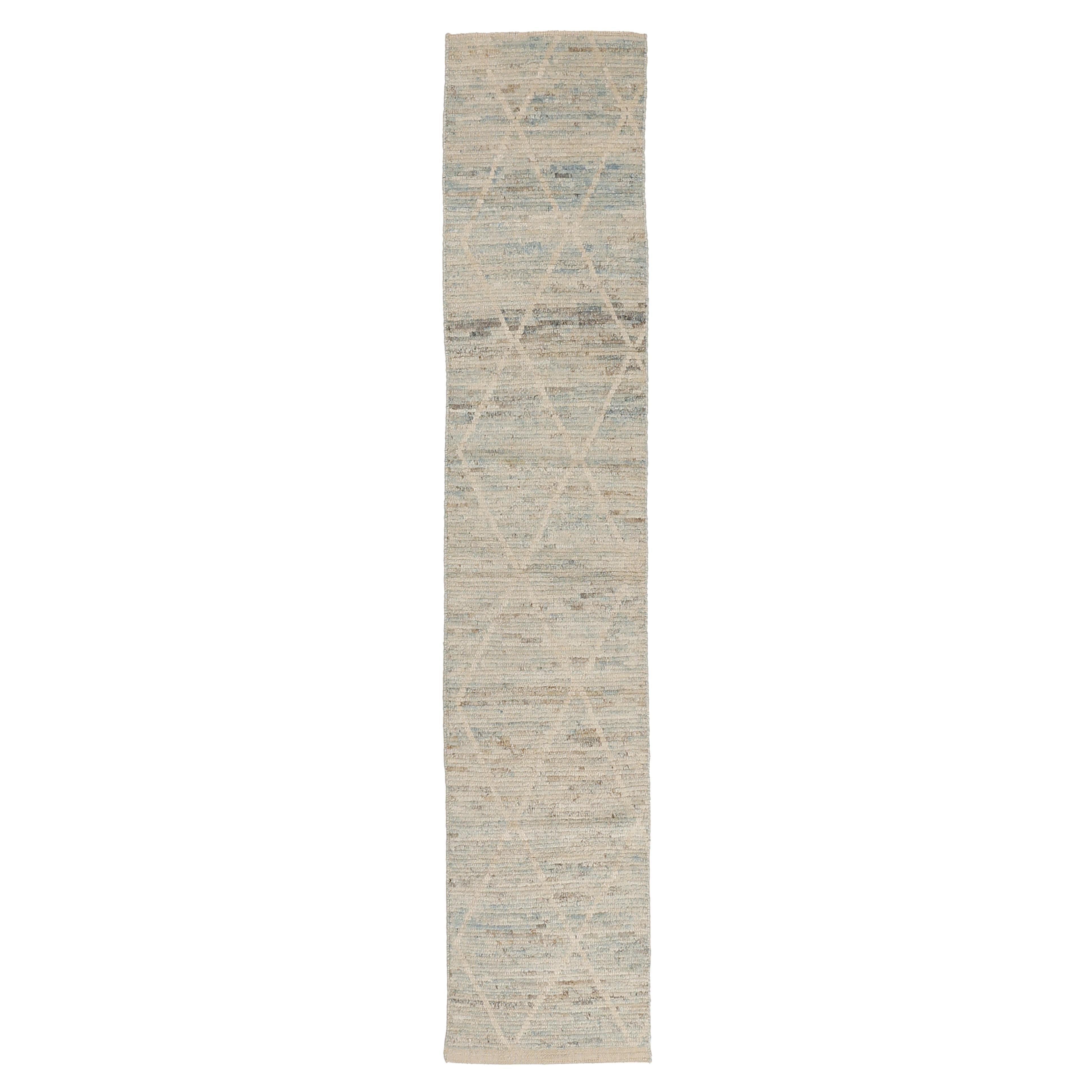 Contemporary Narrow Moroccan Style Aqua Blue Runner Rug 2 x 10 feet For Sale