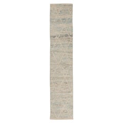 Alfombra Estrecha Contemporánea Azul Aqua de Estilo Marroquí 2 x 10 pies