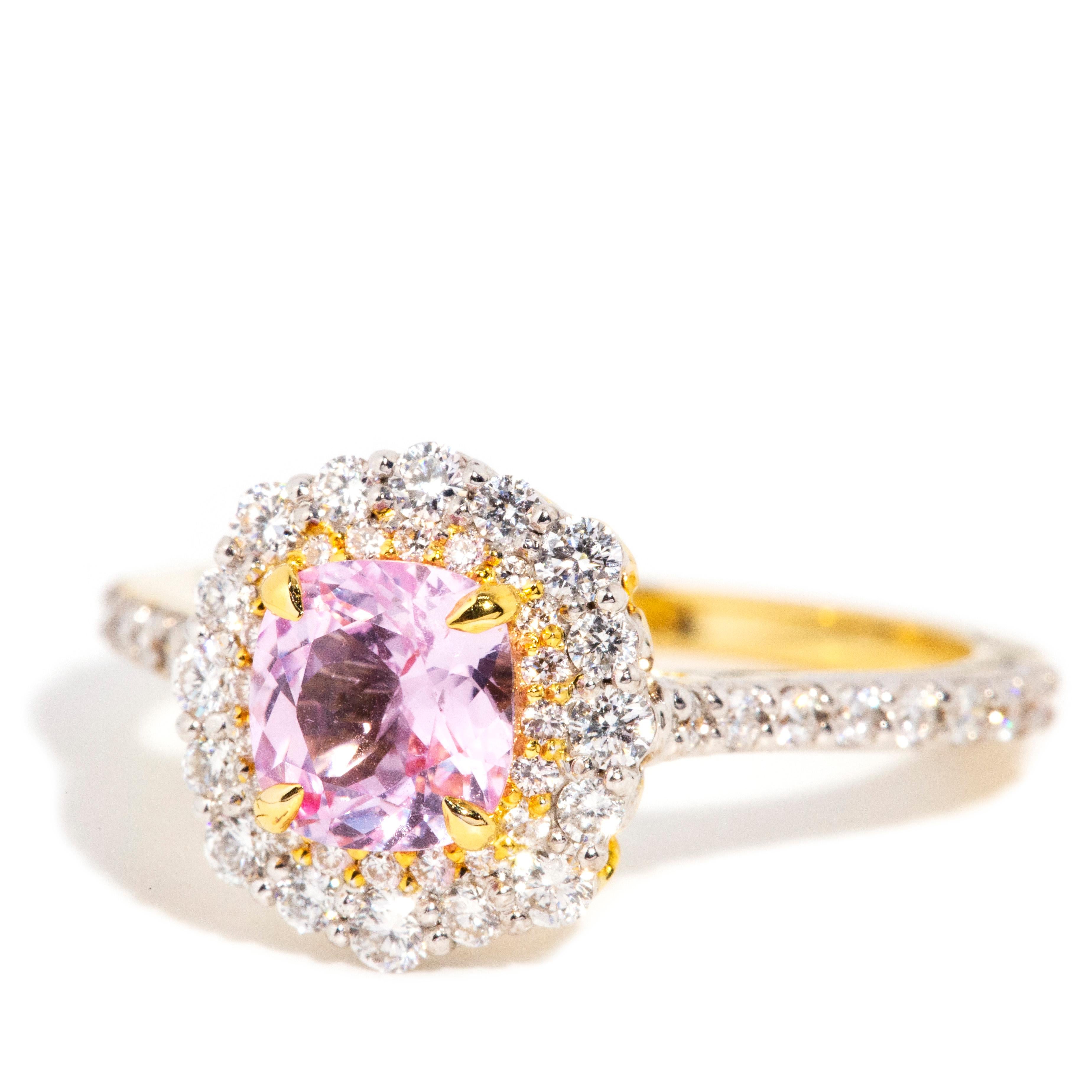 Contemporary Natural 1.16 Carat Pink Sapphire & Diamond Halo Ring 18 Carat Gold 2