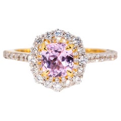 Contemporary Natural 1.16 Carat Pink Sapphire & Diamond Halo Ring 18 Carat Gold