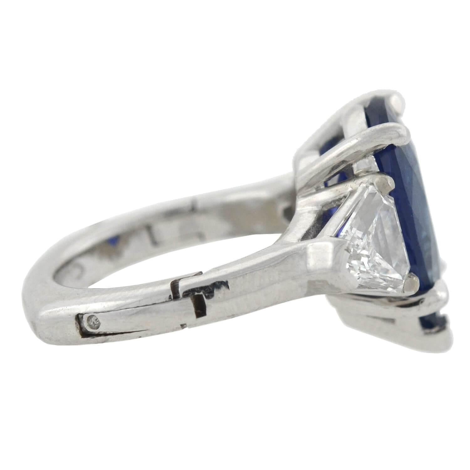 Pear Cut Contemporary Natural 6.05 Carat Pear Shaped Sapphire and Diamond Ring