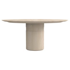 Contemporary round dining table, natural ash wood, central leg, Belgian design