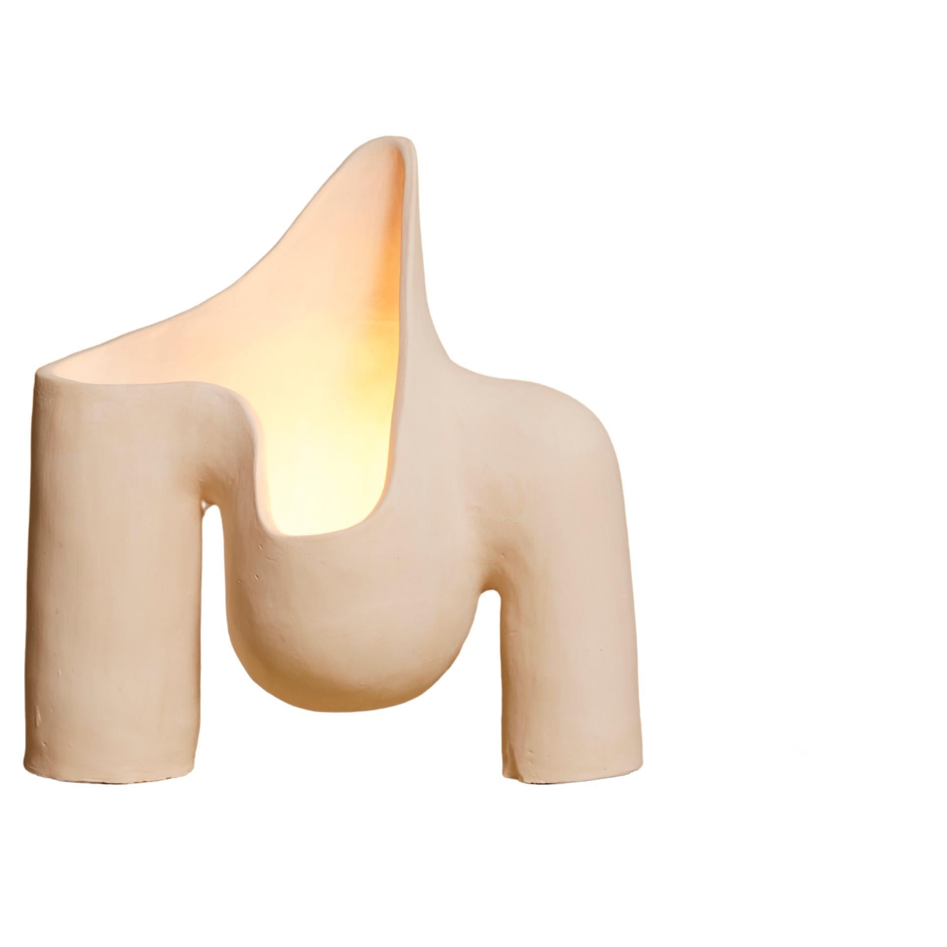 Zeitgenössische und natürliche Beige-Keramik-Womb-Lampe 02 im Angebot