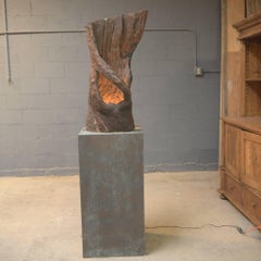 Contemporary Natural Black Pine floor lamp with Green Patina Copper Base