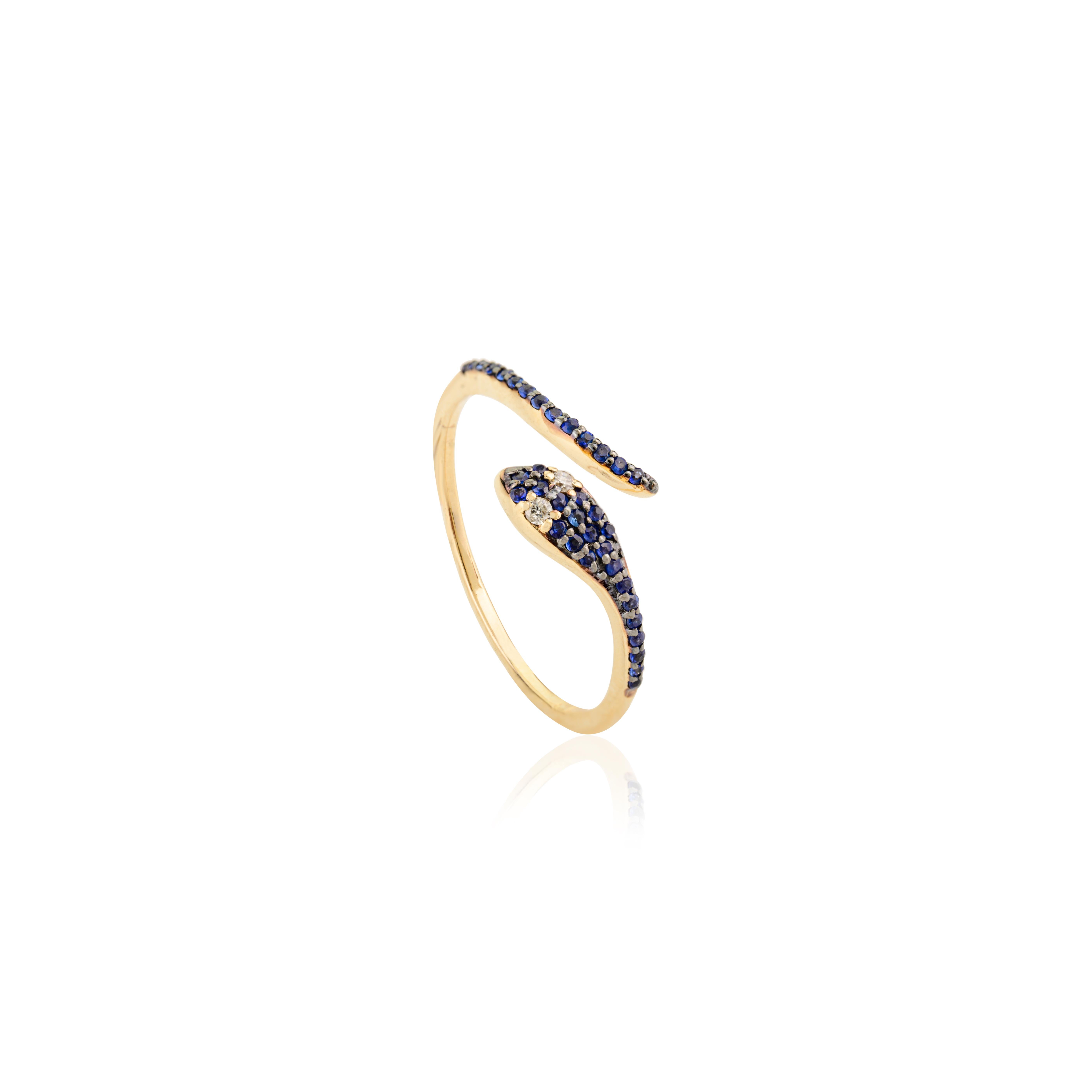 Im Angebot: Contemporary Natural Blue Sapphire & Diamond Thin Snake Ring in 14k Weißgold () 3