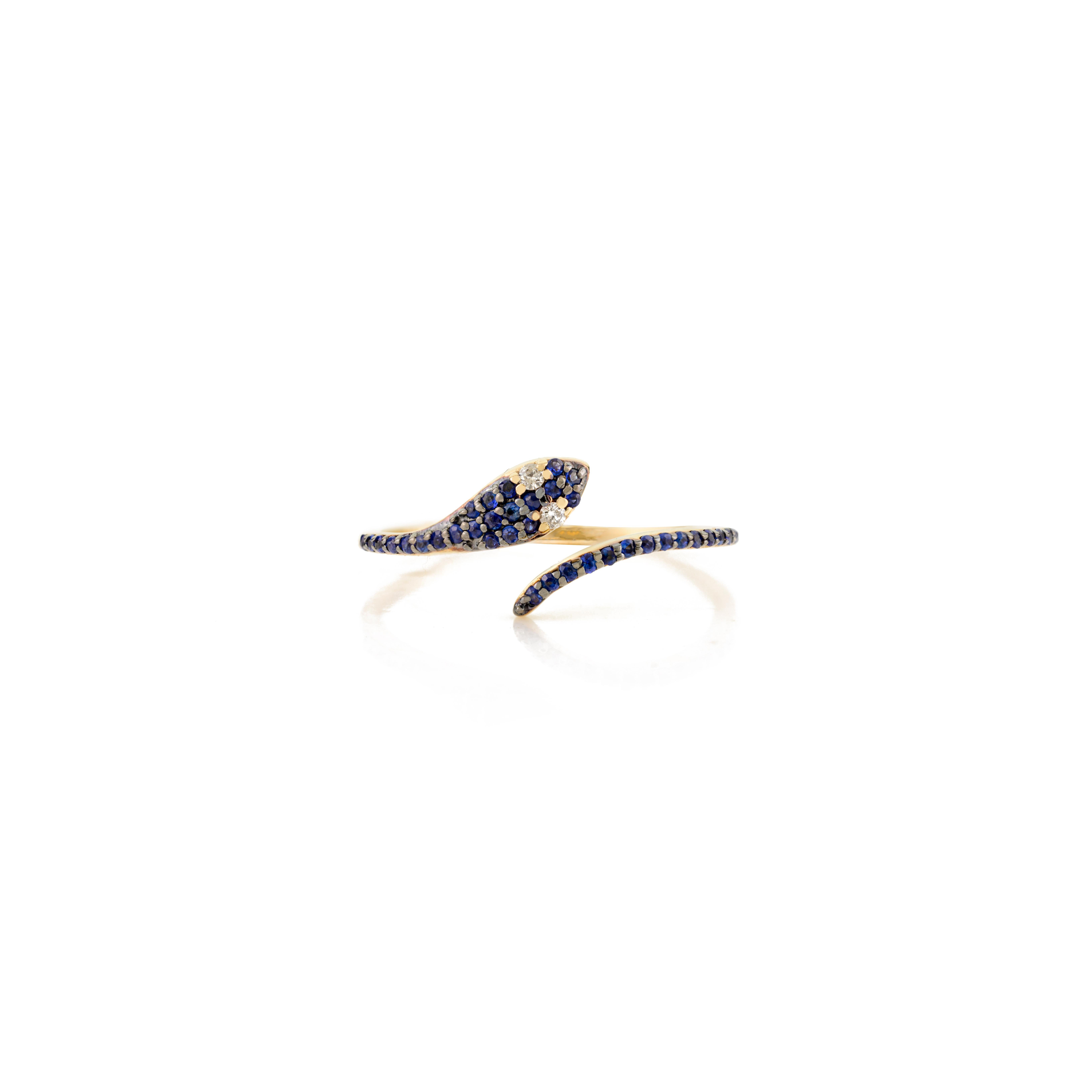 Im Angebot: Contemporary Natural Blue Sapphire & Diamond Thin Snake Ring in 14k Weißgold () 5