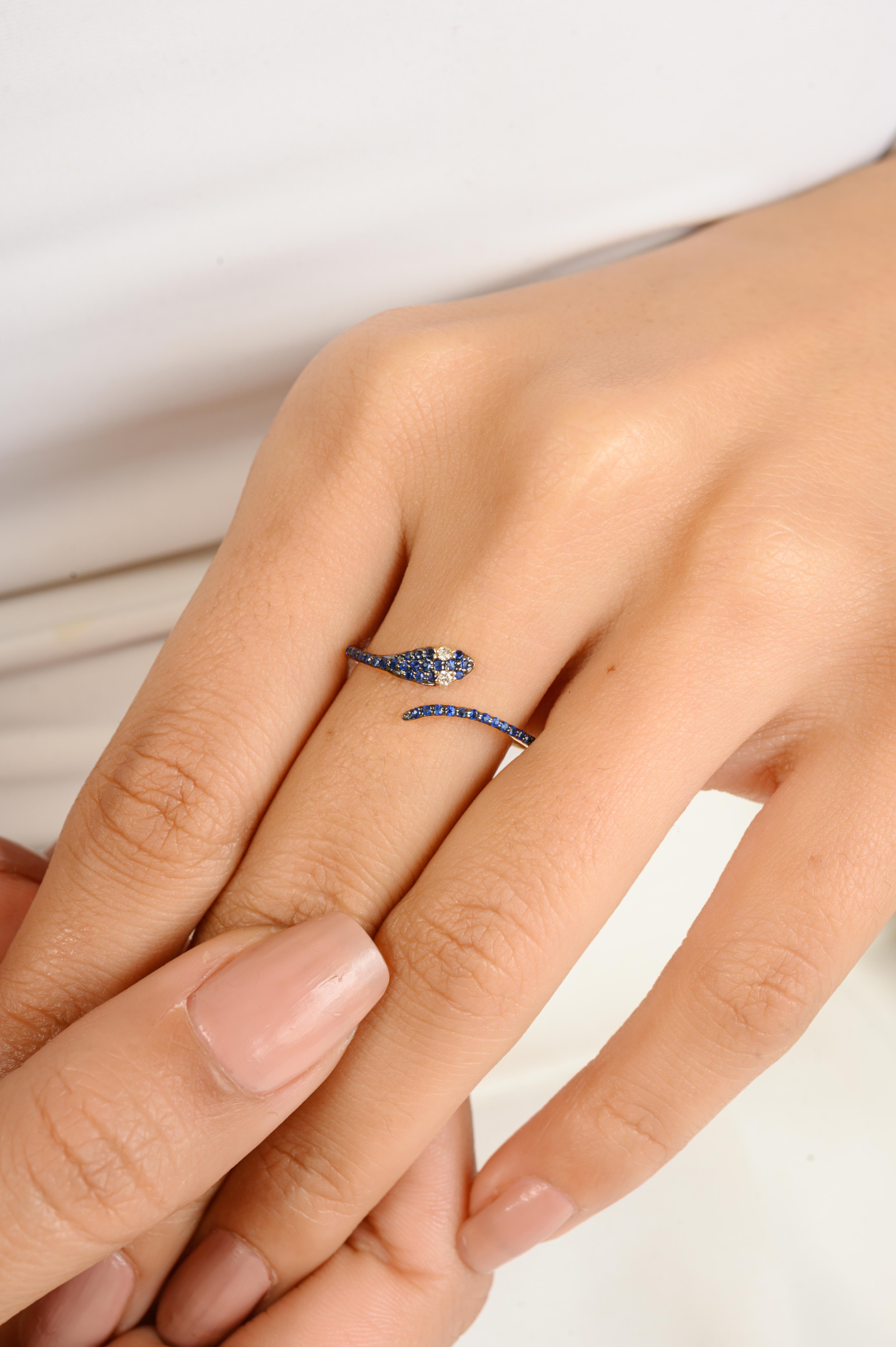 Im Angebot: Contemporary Natural Blue Sapphire & Diamond Thin Snake Ring in 14k Weißgold () 6