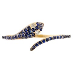 Contemporary Natural Blue Sapphire & Diamond Thin Snake Ring in 14k Weißgold