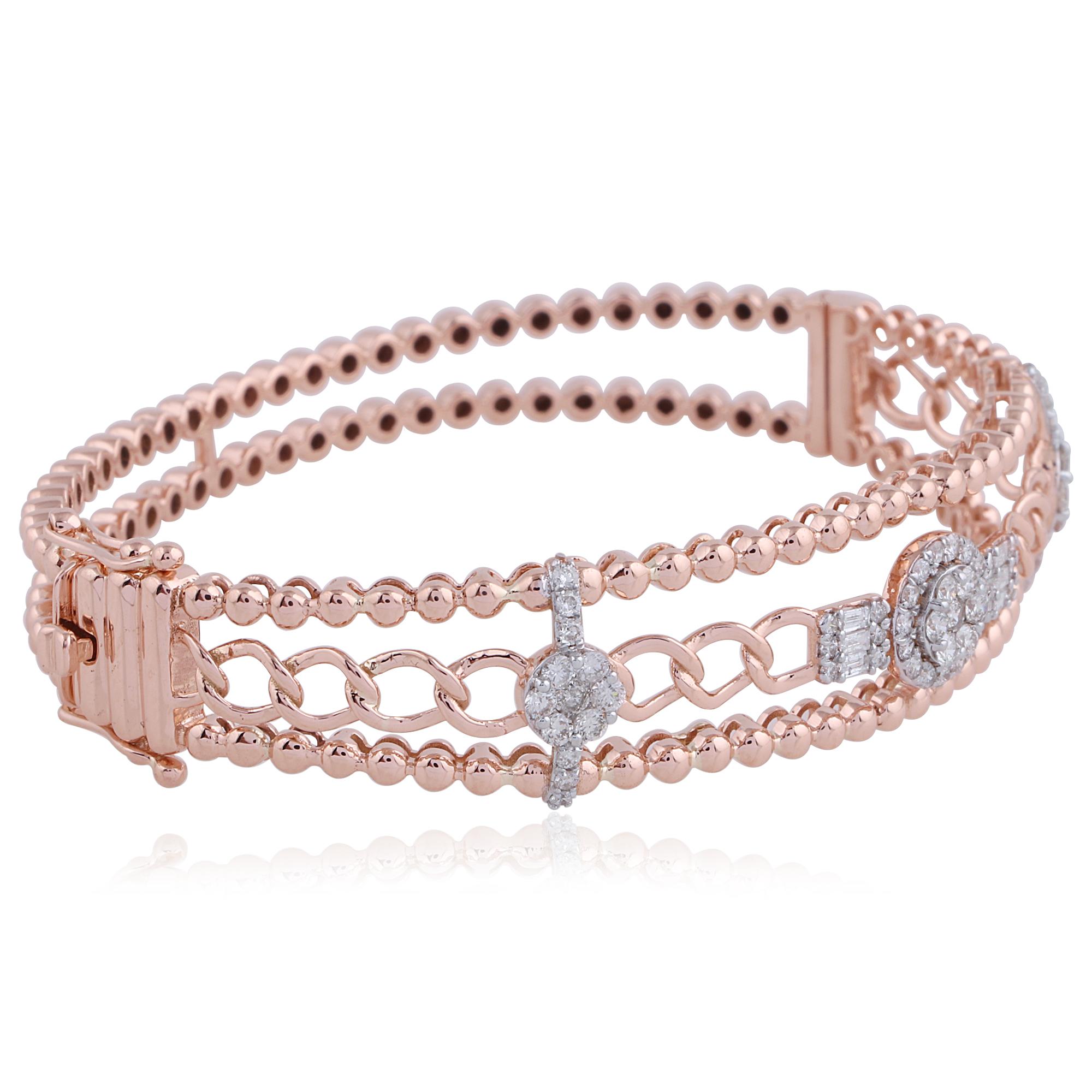 De las mujeres Diamante natural contemporáneo Pulsera brazalete de cadena de oro rosa de 14 quilates Joyería fina en venta