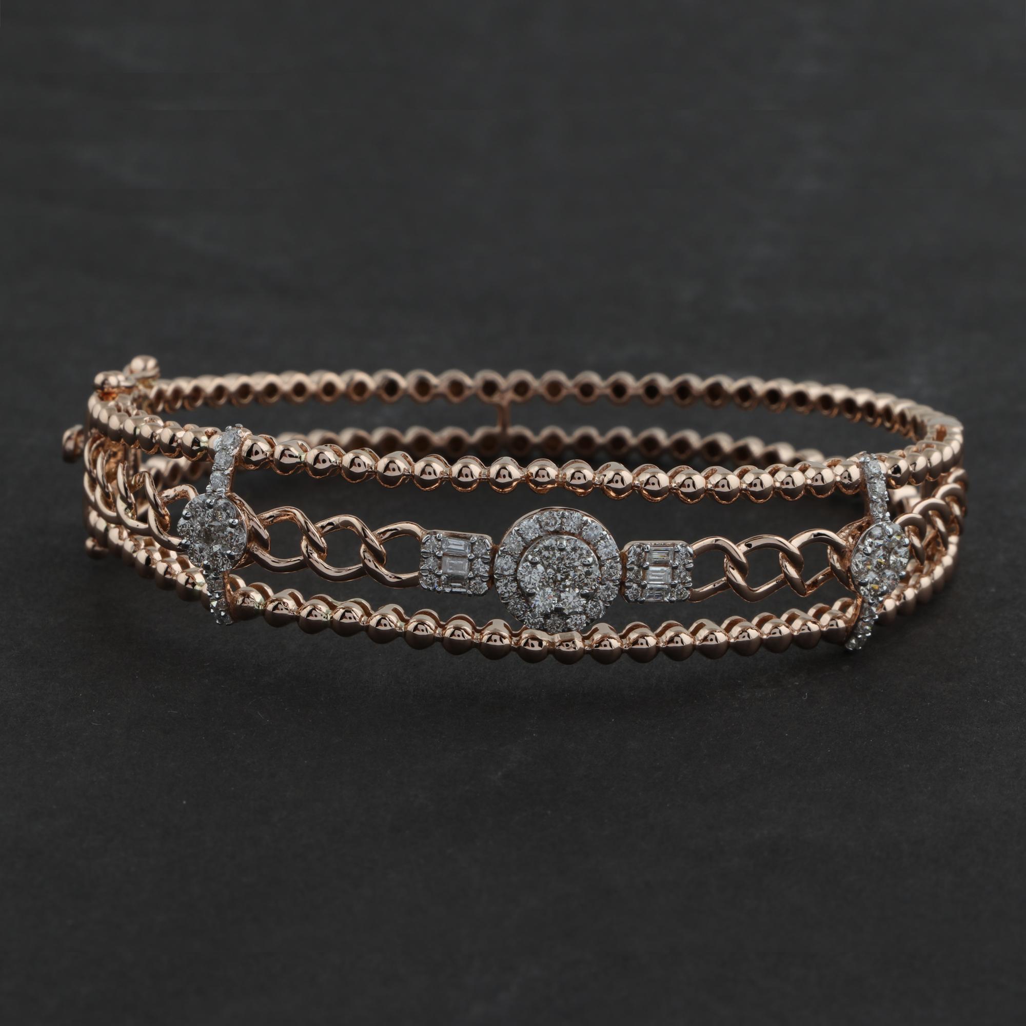 Cast from 18-karat gold, these exquisite bangle is handset with 1.45 carats of sparkling diamonds.

FOLLOW SPECTRUM JEWELS storefront to view the latest collection & exclusive pieces. Spectrum Jewels is proudly rated as a Top Seller on 1stdibs with