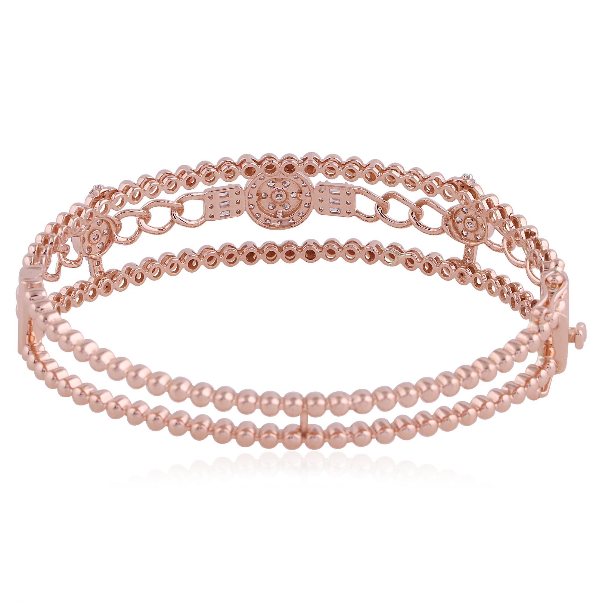 Contemporary Natural Diamond 18k Rose Gold Chain Bangle Bracelet Fine Jewelry In New Condition For Sale In Diera, Dubai