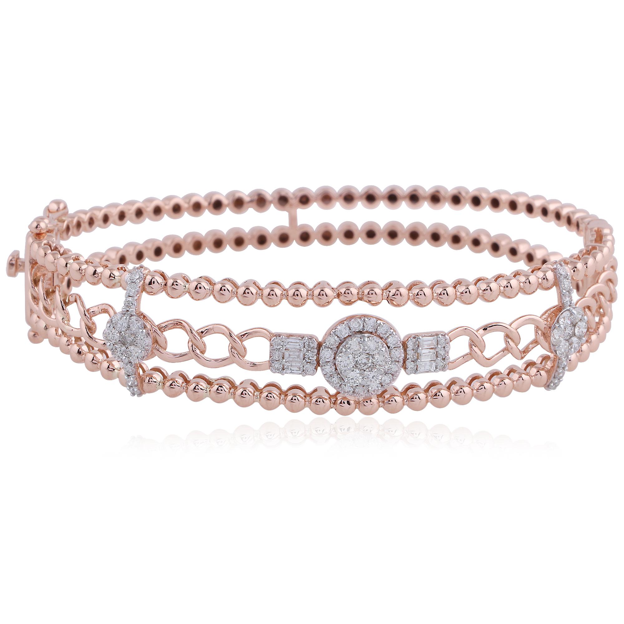 Contemporary Natural Diamond 18k Rose Gold Chain Bangle Bracelet Fine Jewelry For Sale 1