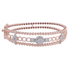 Contemporary Natural Diamond 18k Rose Gold Chain Bangle Bracelet Fine Jewelry