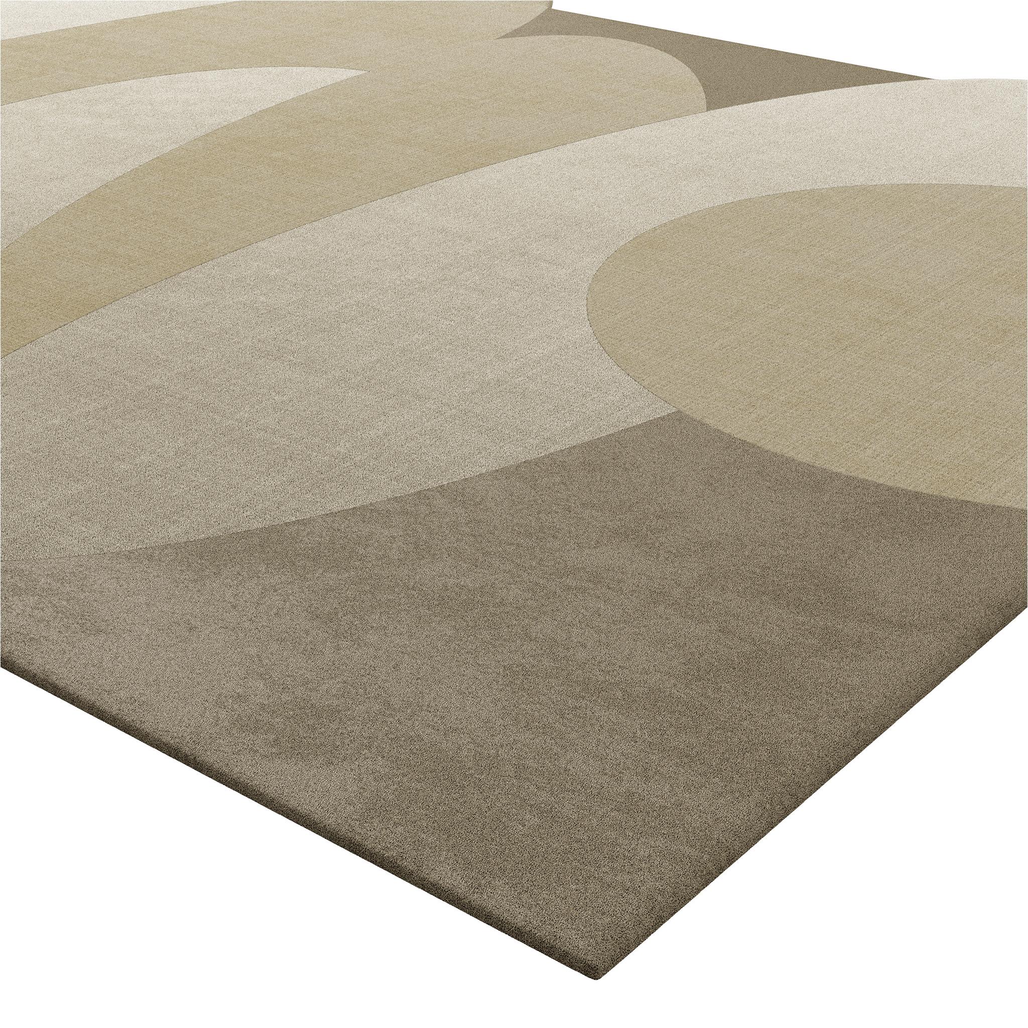 Hand-Crafted Modern Customizable Organic Irregular Shaped Rug Abstract Pattern Beige Shades For Sale
