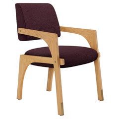 Contemporary natural oak burgundy bouclé Arches dining chair by InsidherLand