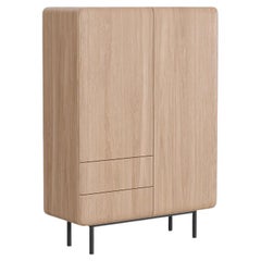 Contemporary Natural Oak China Cabinet with Storage Drawers