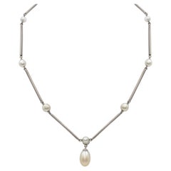 Contemporary Natural Pearl Necklace with Titanium Rods GIA-Certified