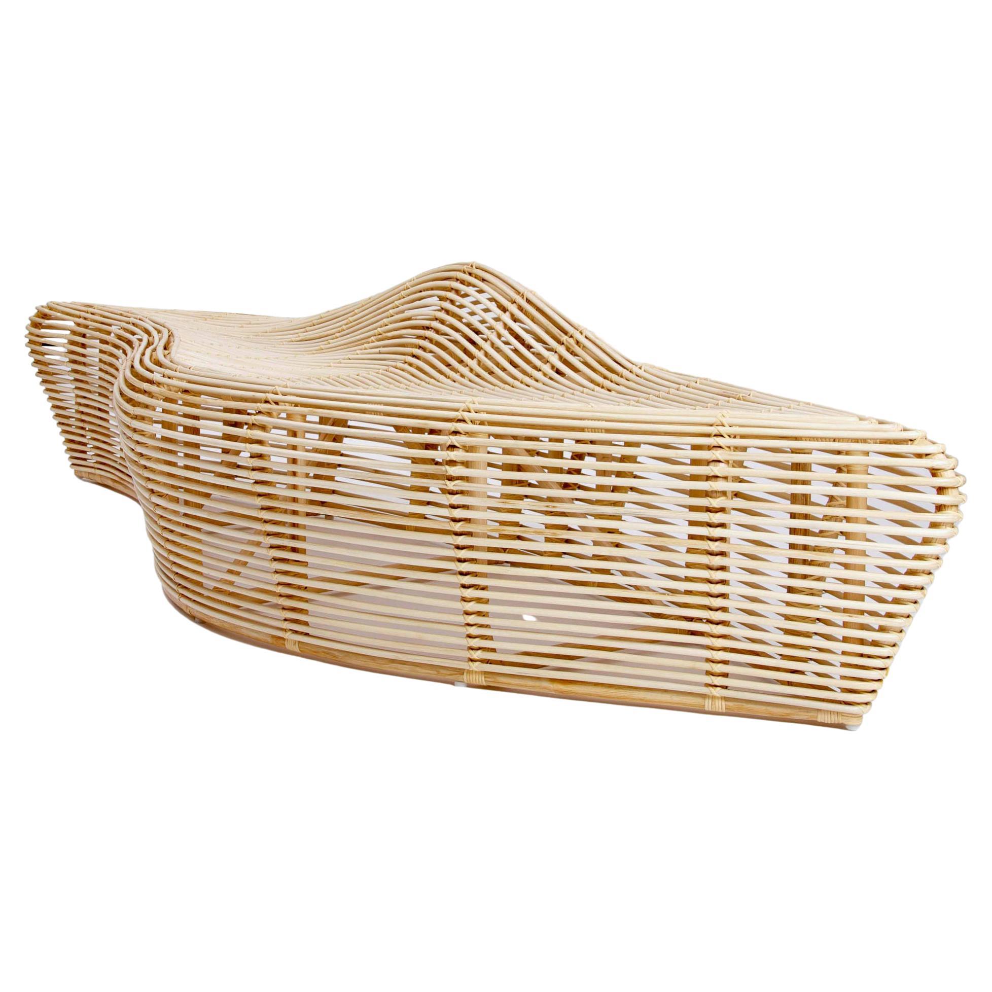 Pair of Bleached and Reeded Rattan Benches in Natural Linen For Sale at ...