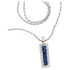 Contemporary Natural Sapphire and Diamond Bar Pendant Necklace in 14 Karat Gold 
