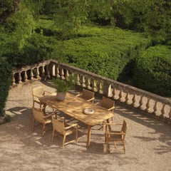 Contemporary Natural Teak and Faux Rattan Outdoor Dining Chair Pivetti with arm