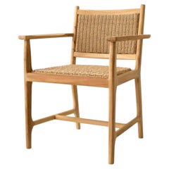Contemporary Natural Teak and Faux Rattan Outdoor Dining Chair Pivetti with arm