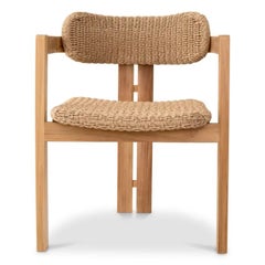 Contemporary Natural Teak and Woven Outdoor Dining Chair