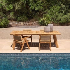 Contemporary Natural Teak and Woven Outdoor Dining Chair