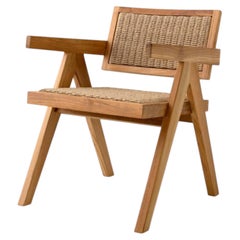 Contemporary Natural Teak and Woven Outdoor Dining Chair