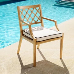 Poltrona da pranzo da esterno in teak naturale in stile contemporaneo con cuscino in tela
