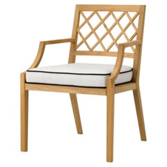 Poltrona da pranzo da esterno in teak naturale in stile contemporaneo con cuscino in tela