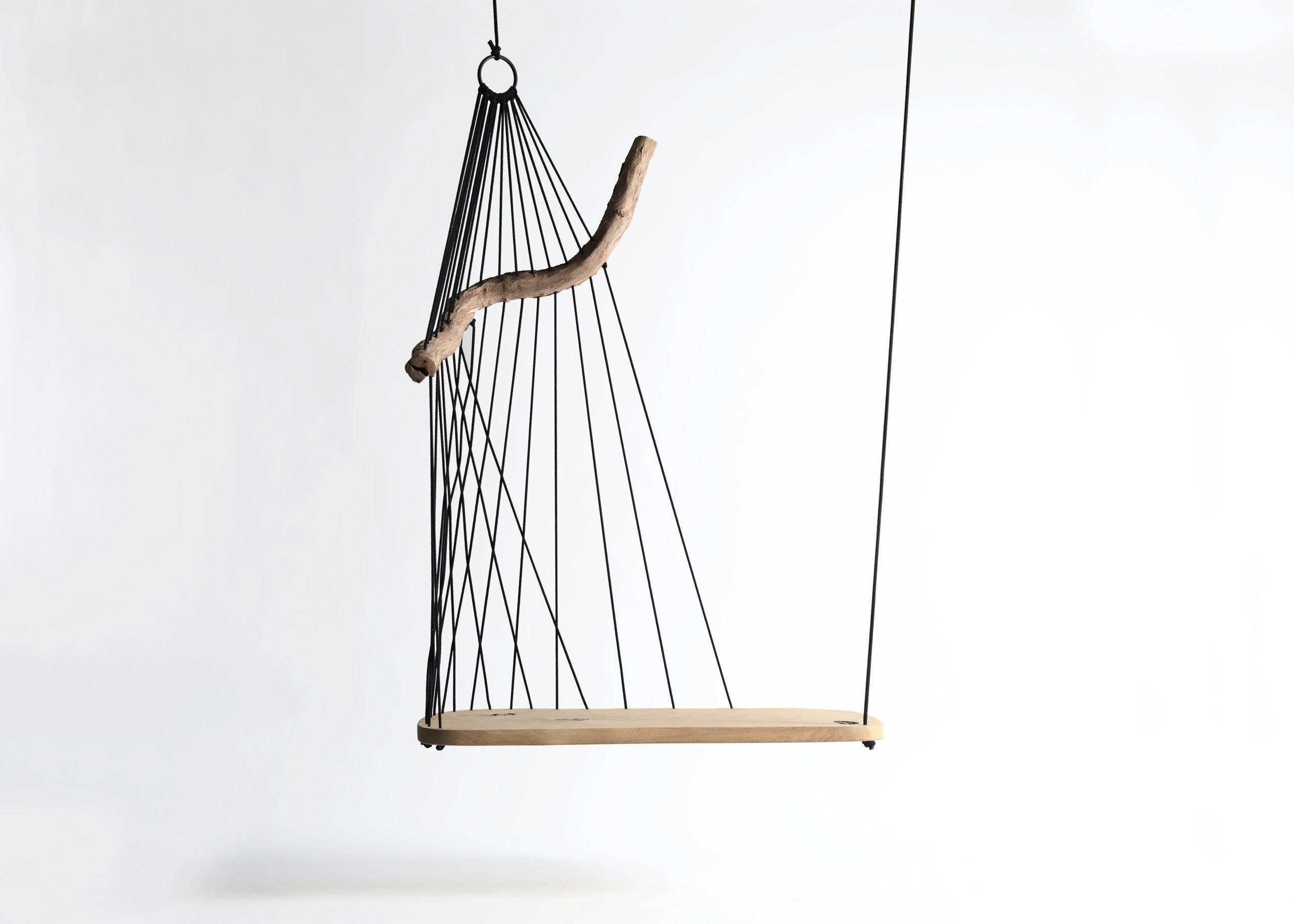 Dutch Modern Natural Wooden Bench / Swing, Floating Divan by Chiel Kuijl for Wdstck For Sale