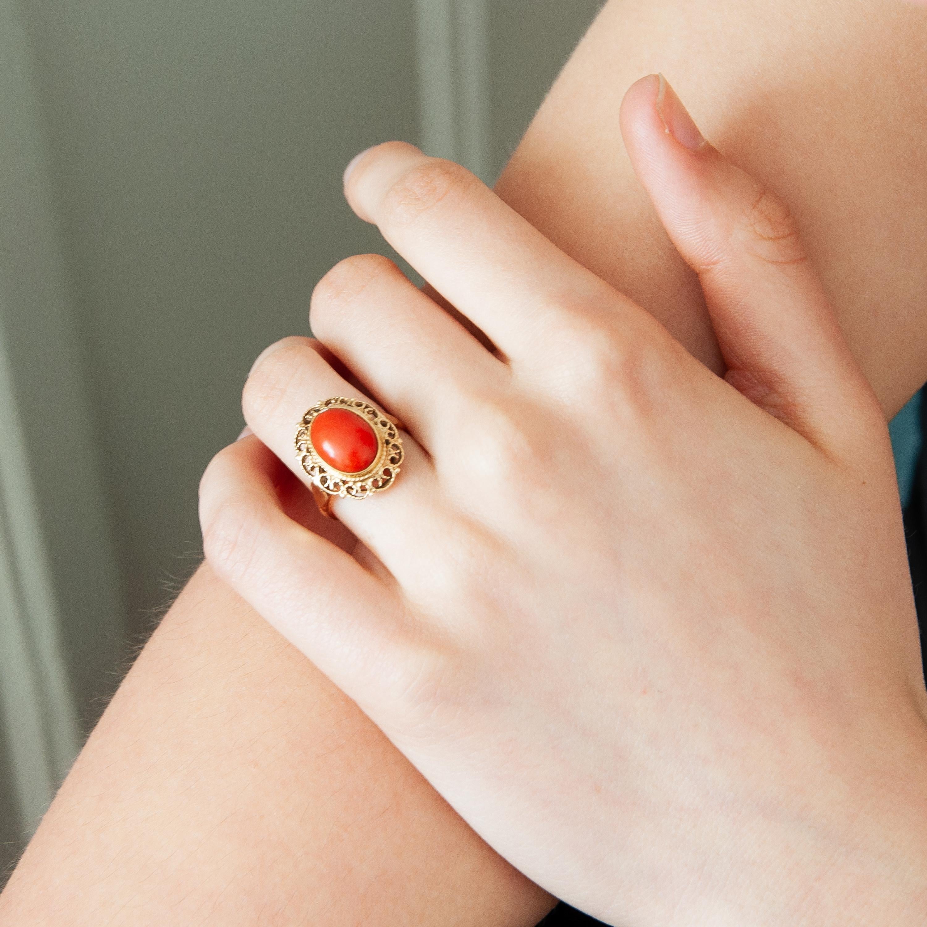 yellow gold coral ring