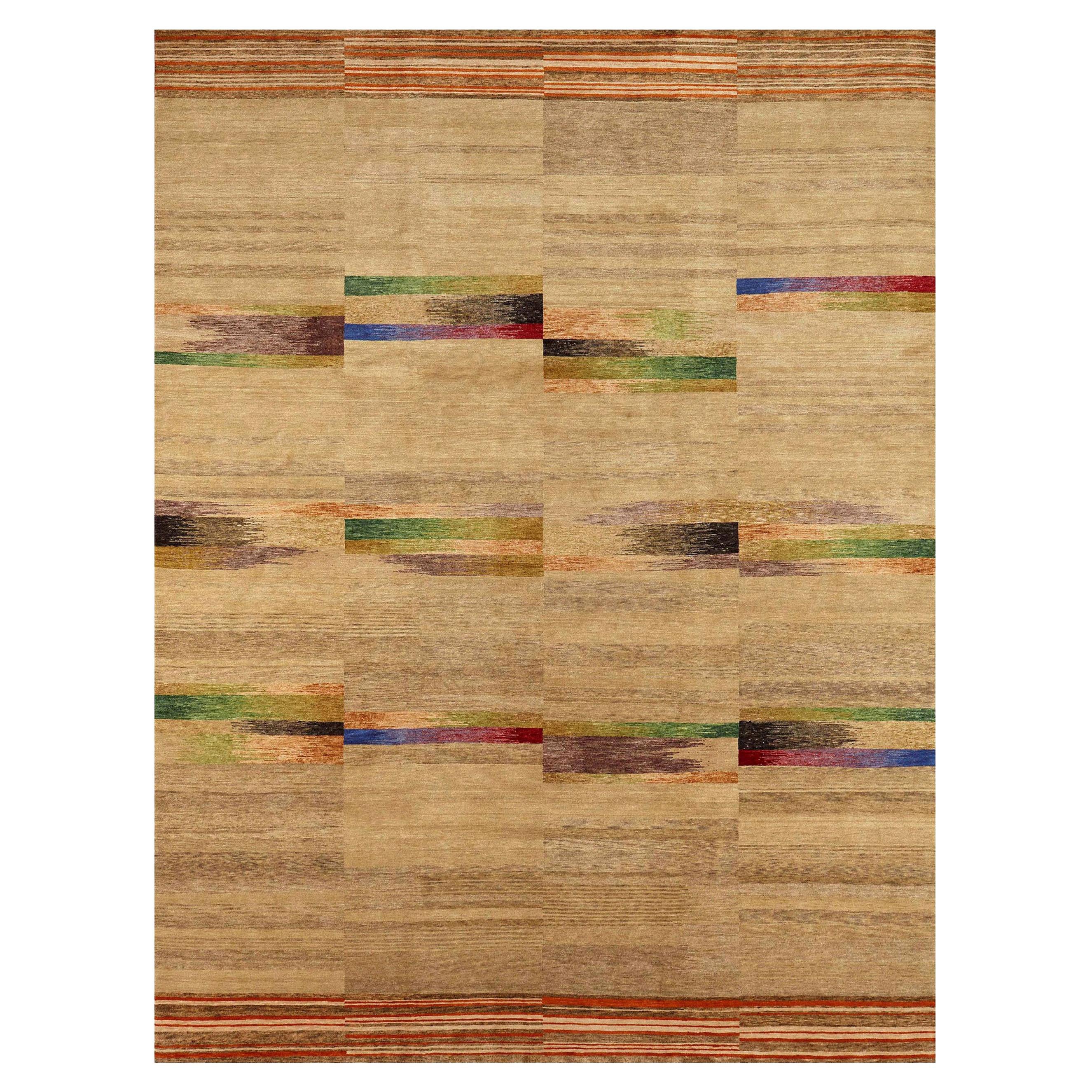 Contemporary Navajo-Sand Geometric Wool and Silk Rug by Doris Leslie Blau For Sale