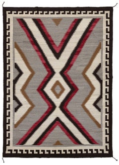 Contemporary Navajo Style Wool Area Rug with Geometric Diamond & Border Motif