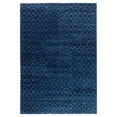 Zeitgenössischer marineblauer handgefertigter Pashmina- Euro-Teppich von Doris Leslie Blau