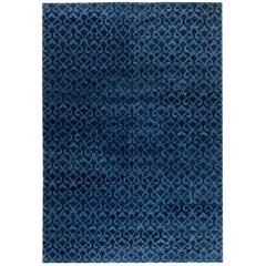 Contemporary Navy Blue Handcrafted Pashmina Euro Rug by Doris Leslie Blau