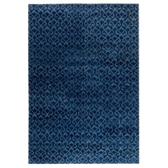 Contemporary Navy Blue Handcrafted Pashmina Euro Rug by Doris Leslie Blau