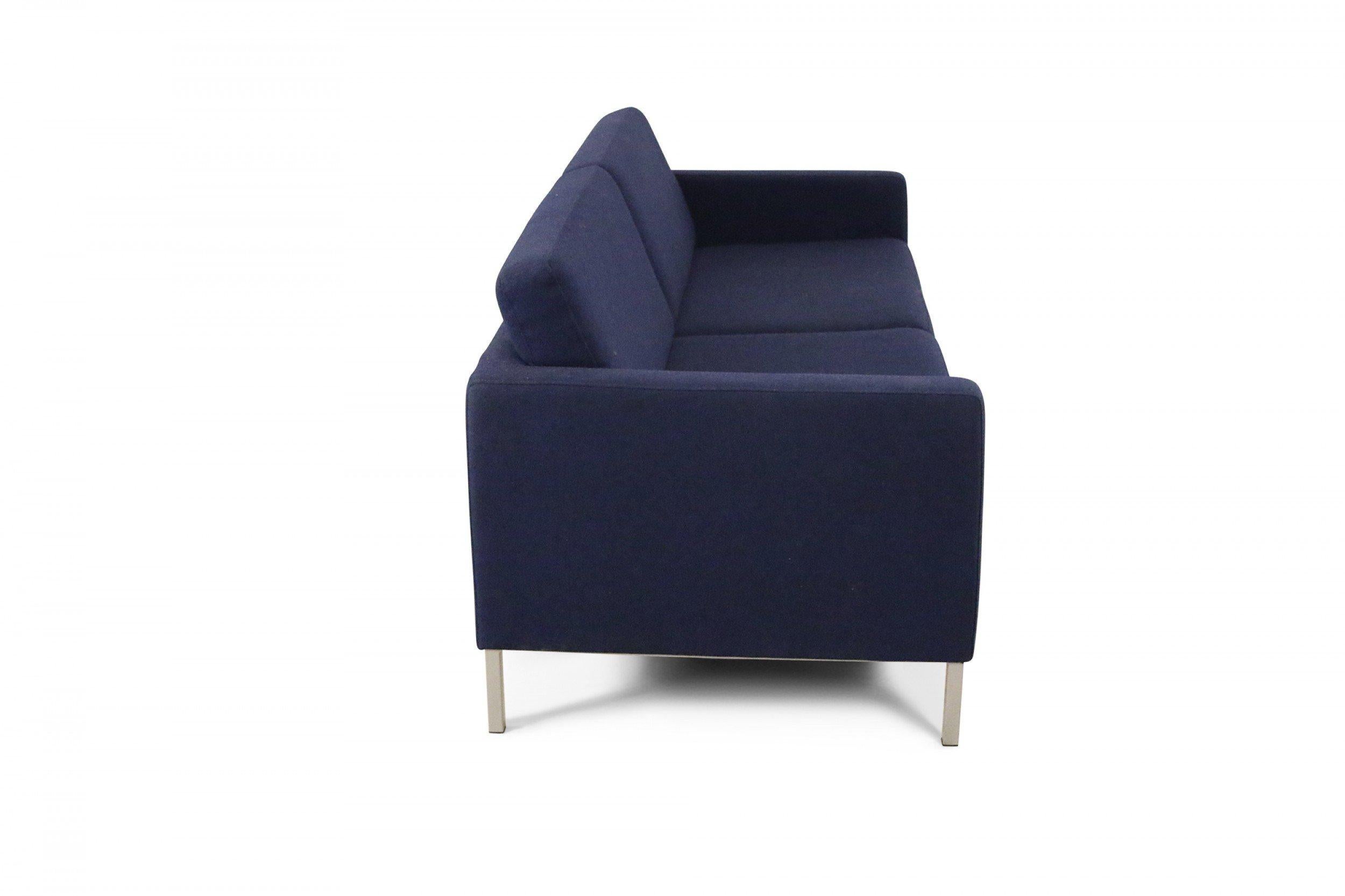 Modern Contemporary Navy Blue Upholstered Three-Seat Sofa For Sale