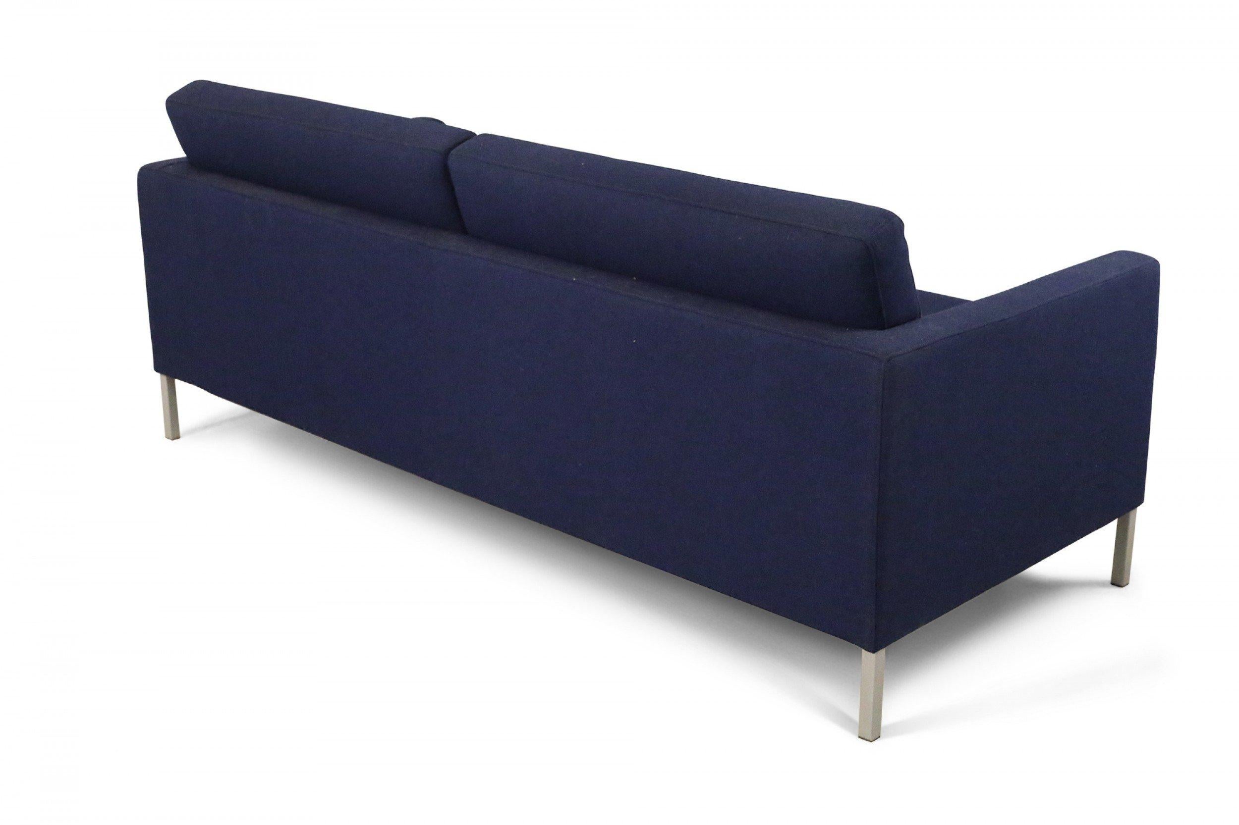American Contemporary Navy Blue Upholstered Three-Seat Sofa For Sale