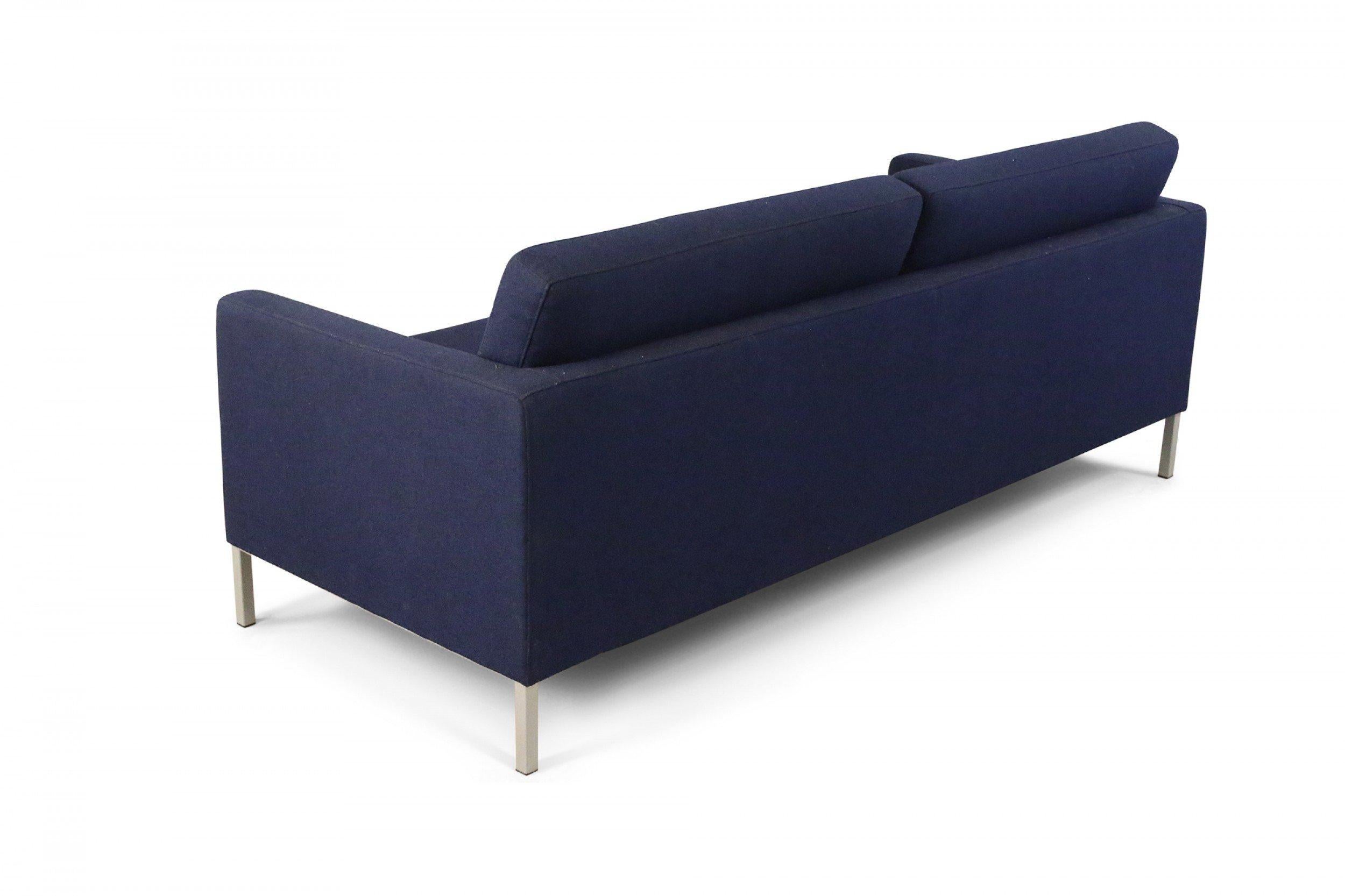 20th Century Contemporary Navy Blue Upholstered Three-Seat Sofa For Sale