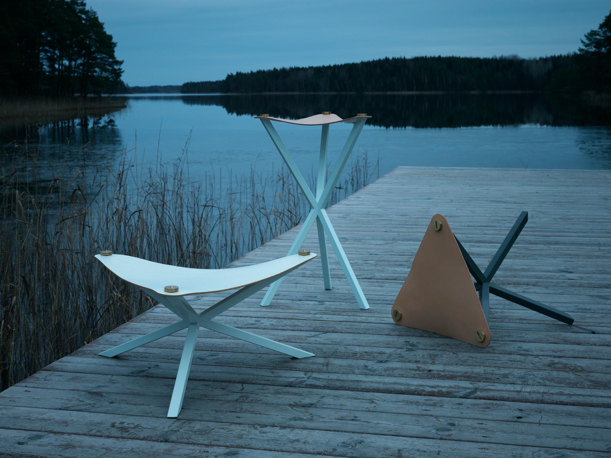 Powder-Coated Contemporary Neb Stool with Leather Seat and Metal Legs by Per Soderberg For Sale