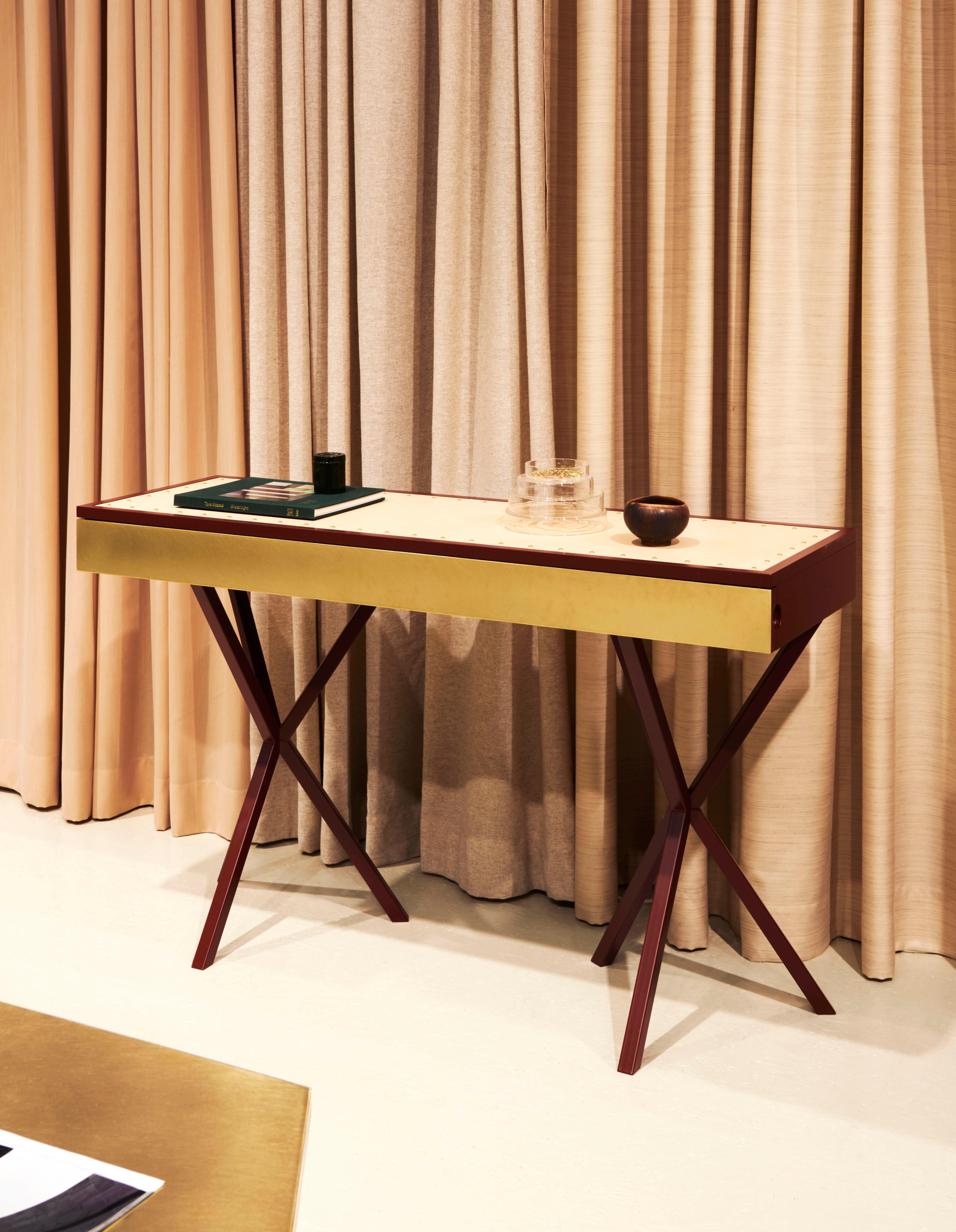Contemporary Neb Writing Desk with Leather Top and Metal Front by Per Soderberg In New Condition For Sale In Stockholm, SE
